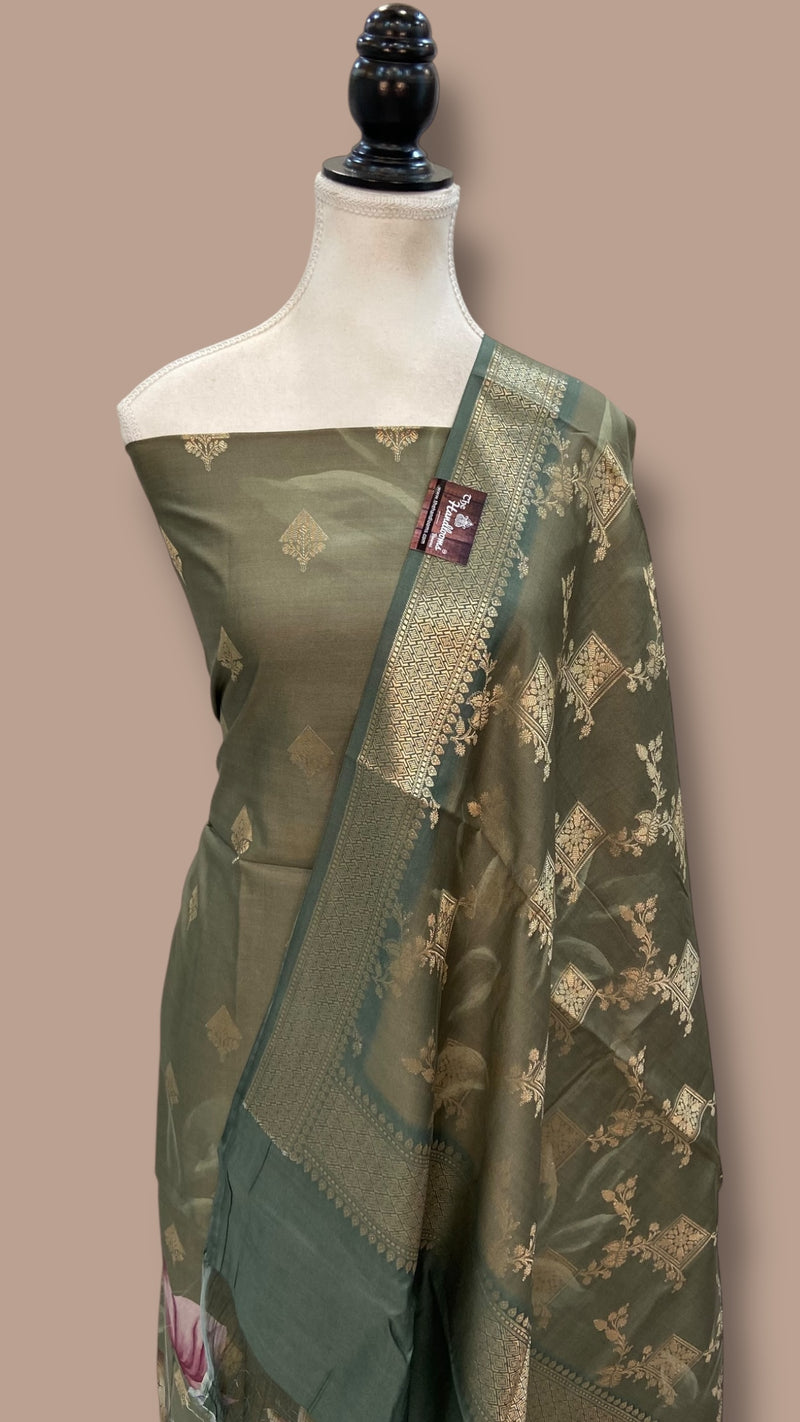 Pure Chiniya Silk Handloom Banarasi Dress Material with Elegant Digital Print” - The Handlooms