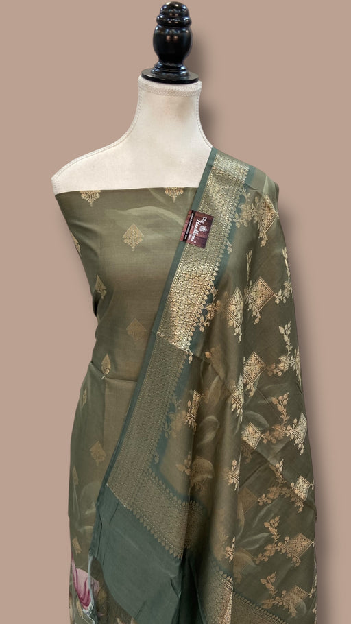 Pure Chiniya Silk Handloom Banarasi Dress Material with Elegant Digital Print” - The Handlooms