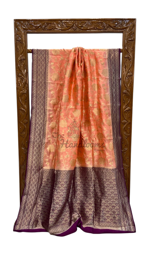Peach Pure Chiniya Khaddi Handloom Banarasi Saree - The Handlooms