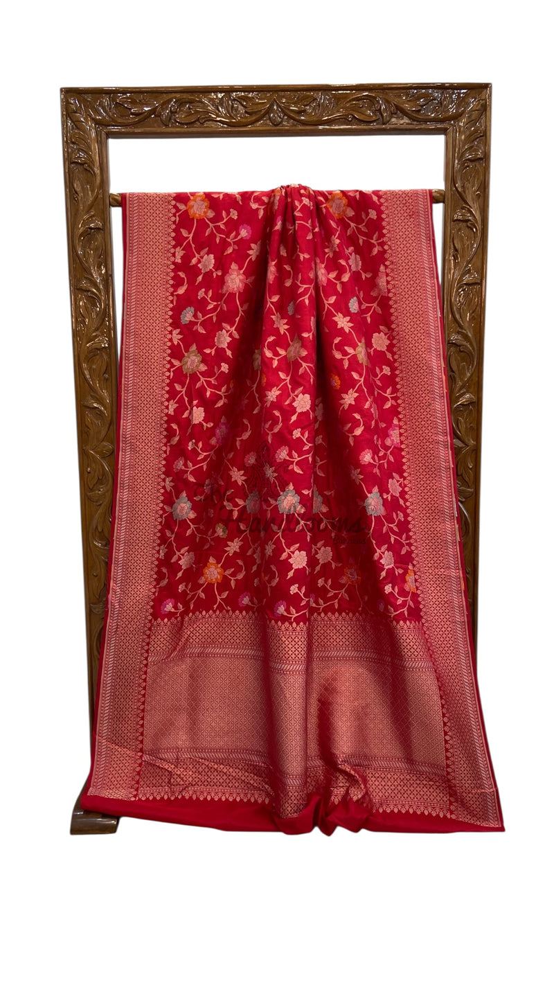 Pure Katan Silk Banarasi Handloom Saree - All over Jaal Work With Meenakari - The Handlooms