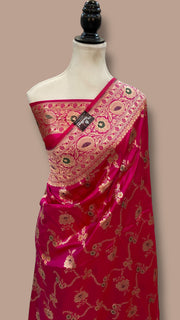 Pure Katan Silk Banarasi Handloom Saree - All Over Jaal Work - With Meenakari - The Handlooms