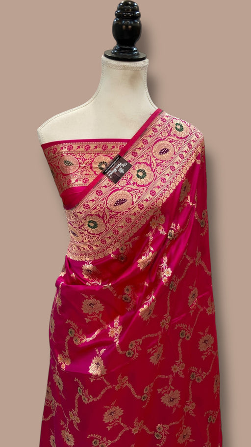 Pure Katan Silk Banarasi Handloom Saree - All Over Jaal Work - With Meenakari - The Handlooms