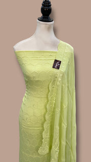 Pure Georgette Banarasi Chikankari Dress Material - The Handlooms