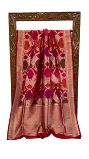 Multicolor Pure Katan Silk Banarasi Handloom Saree - All over Jaal Work With Rangkart - The Handlooms