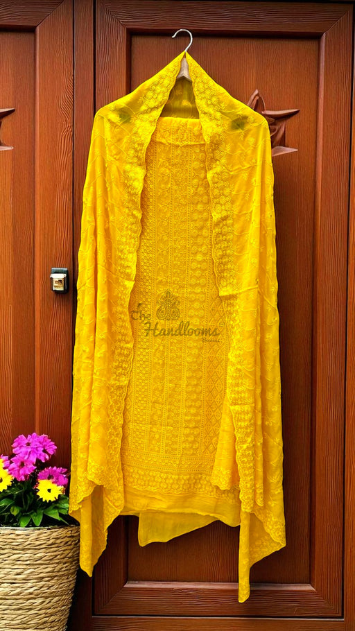 Pure Georgette Banarasi Chikan kari Dress Material - The Handlooms