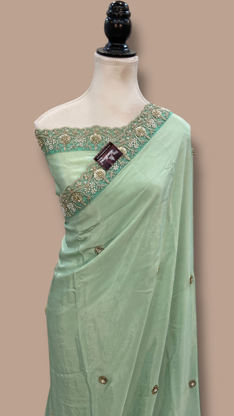 Pure Silk Handloom Banarasi Saree with Handwork Lace - The Handlooms