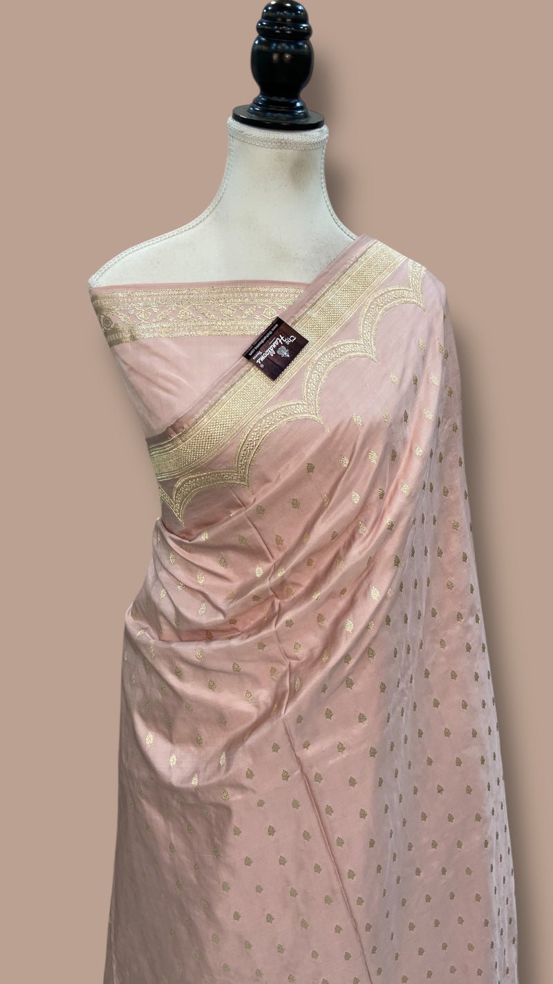Pure Satan Silk Banarasi Handloom Saree - All over Motifs Work - The Handlooms