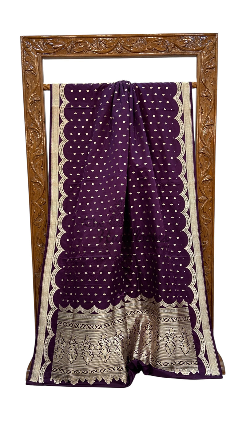 Pure Satan Silk Banarasi Handloom Saree - All over Motifs Work - The Handlooms