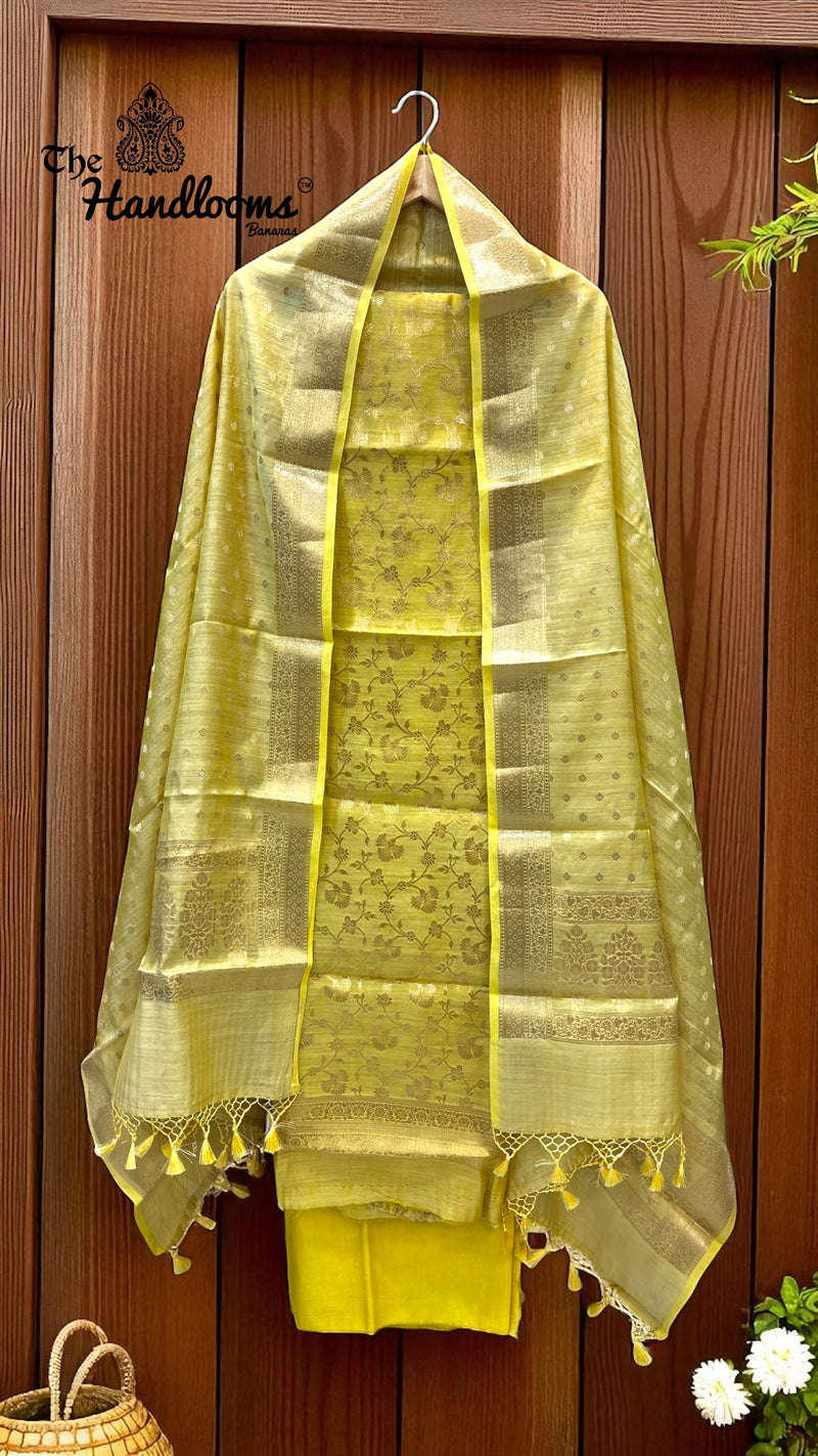Cotton Chanderi Silk 3-Piece Suit - The Handlooms