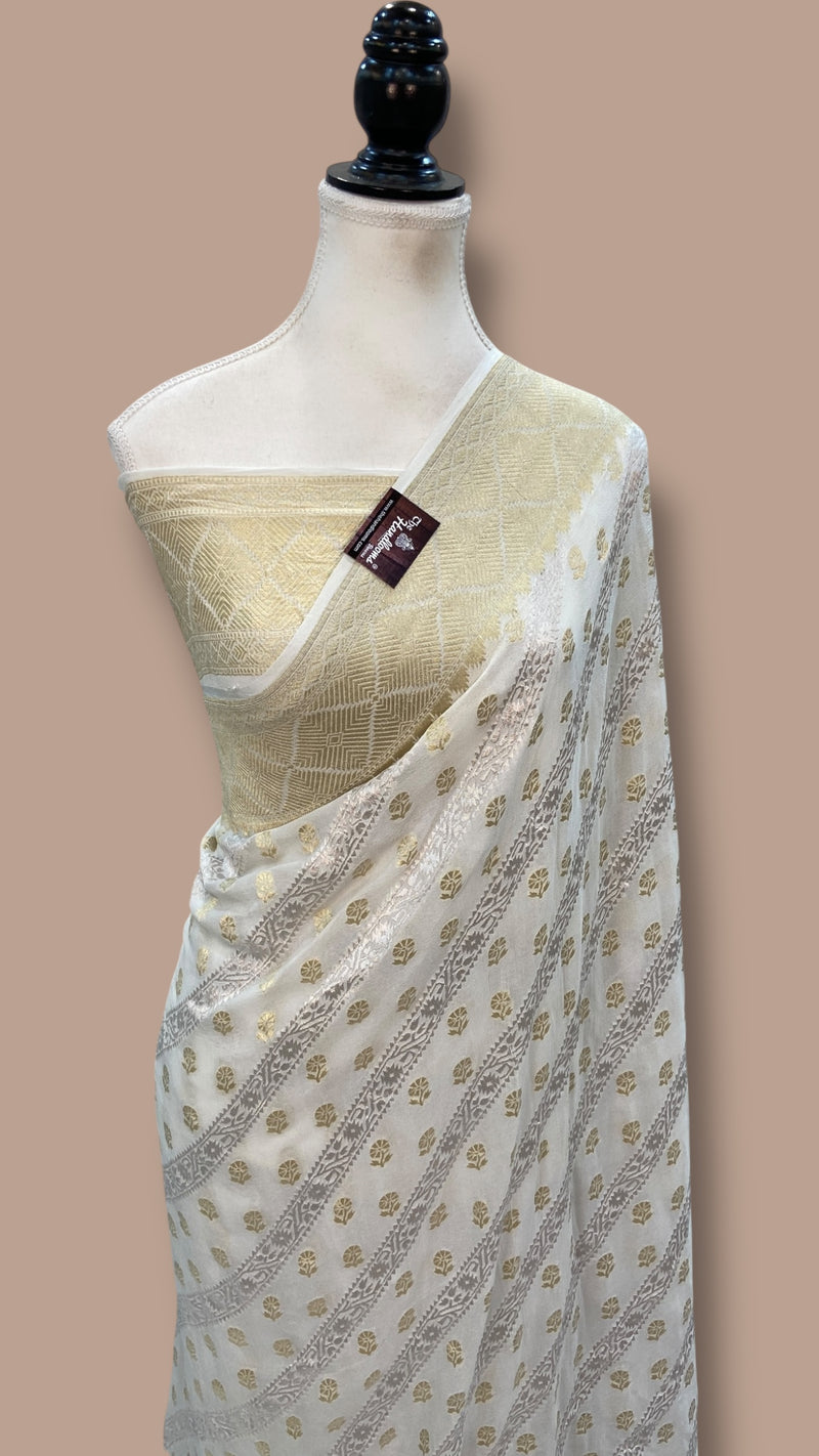 Khaddi Georgette Handloom Banarasi Saree - All Over Sona Roopa Jaal Work - The Handlooms