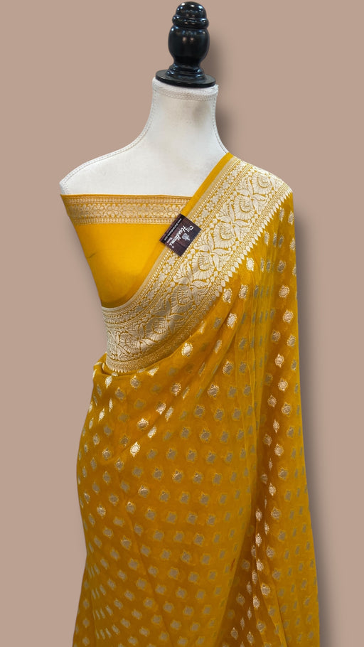 Pure Khaddi Georgette Banarasi Saree Silver Zari - The Handlooms