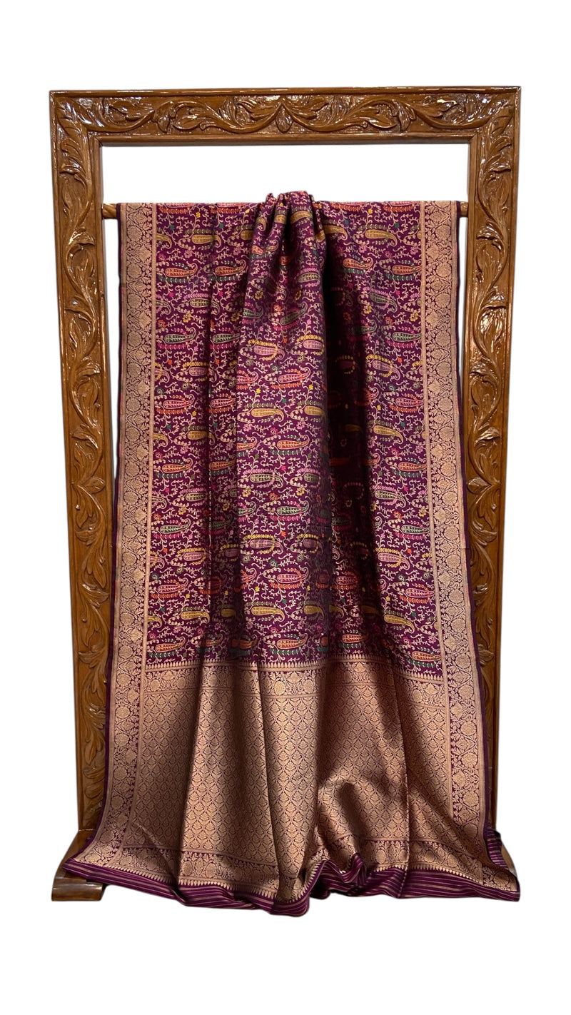 Regal Pure Katan Silk Banarasi Saree – Handwoven Tanchui Brocade - The Handlooms