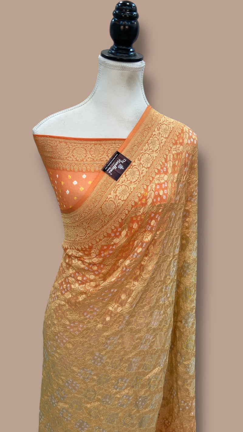Pure Georgette Banarasi Bandhej Handloom Saree - The Handlooms