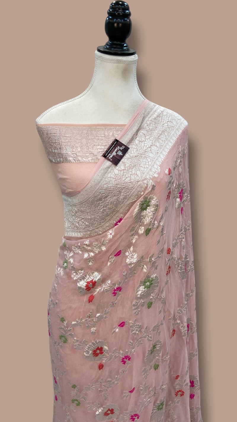 Khaddi Georgette Handloom Banarasi Saree - All Over Jaal Work With Meenakari - The Handlooms