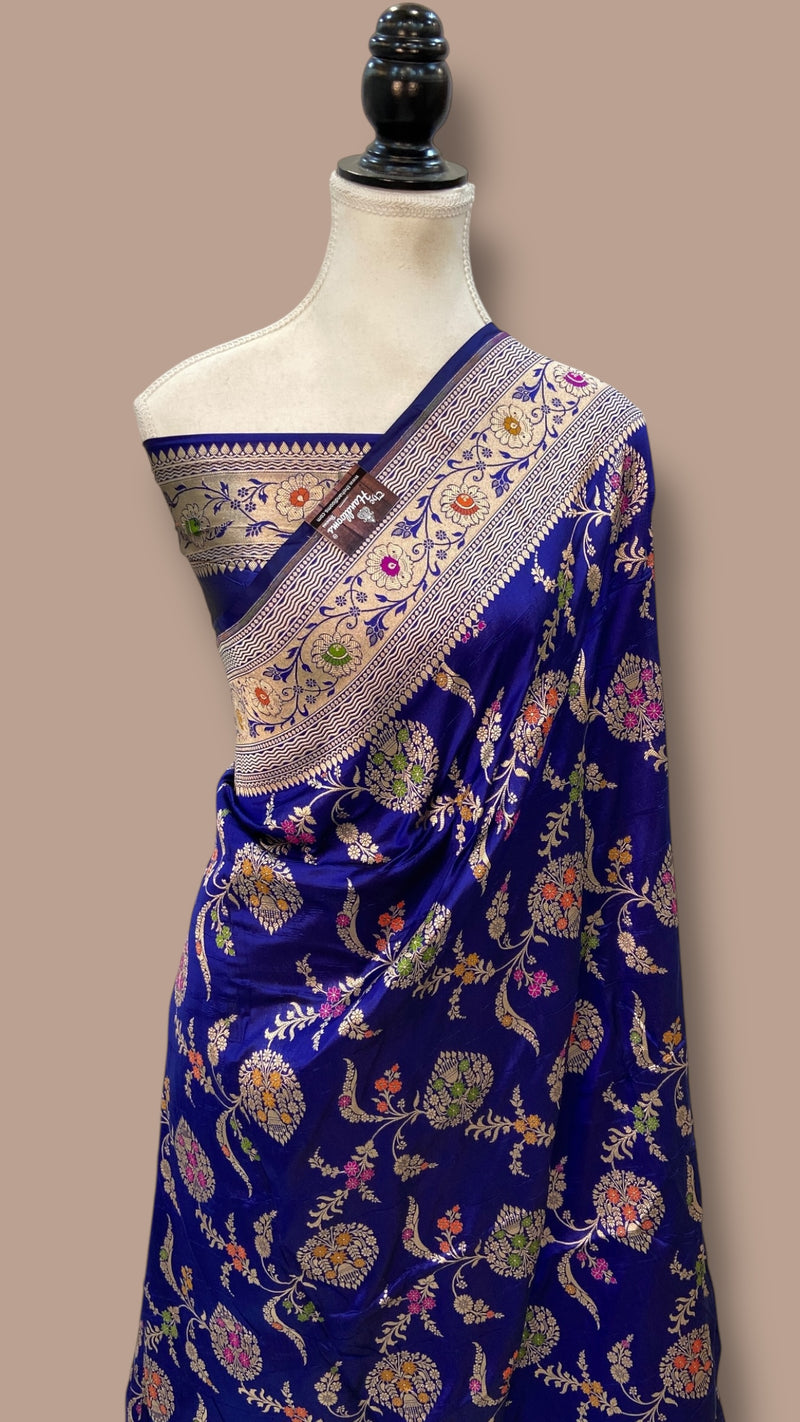 Pure Katan Silk Banarasi Handloom Saree - All over Jaal Work With Meenakari - The Handlooms