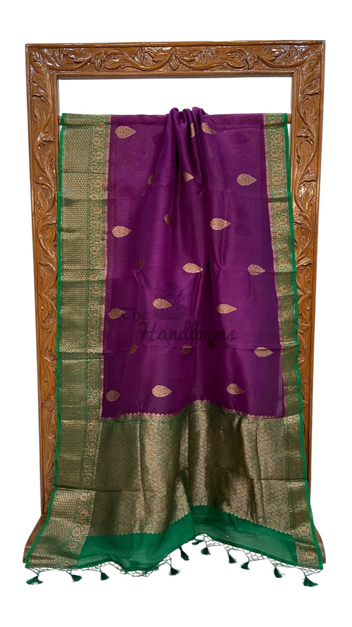 Dark Purple Pure Kora Handloom Banarasi Saree - The Handlooms