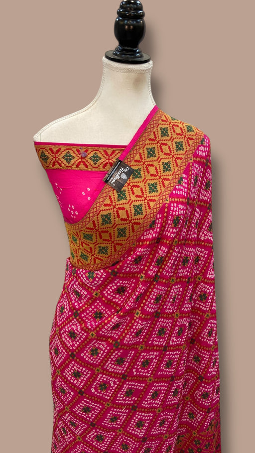 Pure Georgette Banarasi Bandhej Handloom Saree - Meenakari - The Handlooms