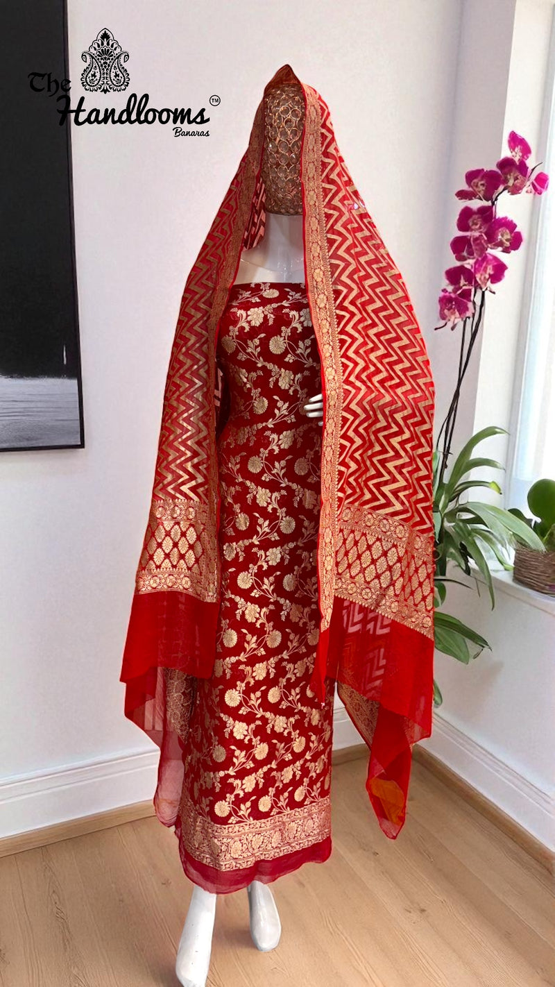 Khaddi Georgette Banarasi Dress material Water Zari - The Handlooms