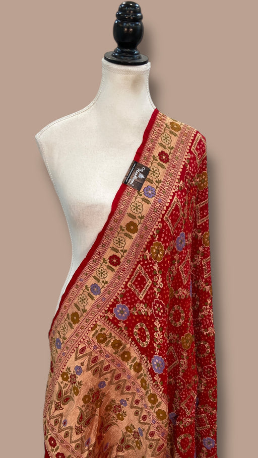 Pure Georgette Banarasi Bandhej Handloom Dupatta - The Handlooms