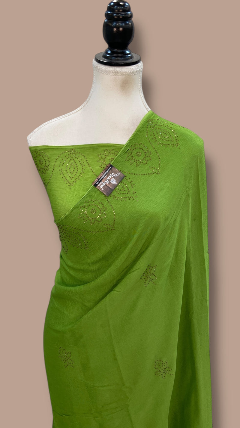 Pure Georgette Handloom Banarasi Saree with Siroski Stone Work - The Handlooms