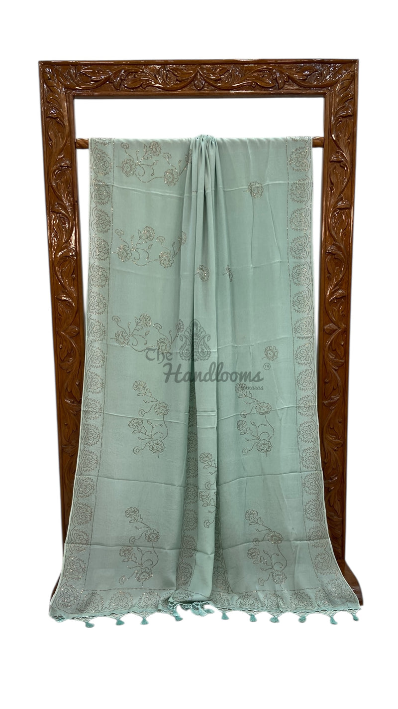 Pure Georgette Handloom Banarasi Saree with Siroski Stone Work - The Handlooms