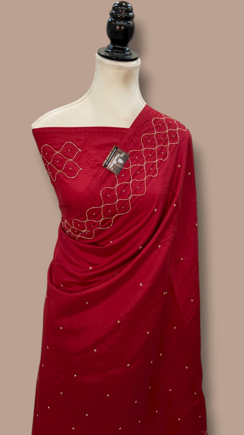 Pure Moonga Georgette Handloom Banarasi Saree With Handwork - The Handlooms