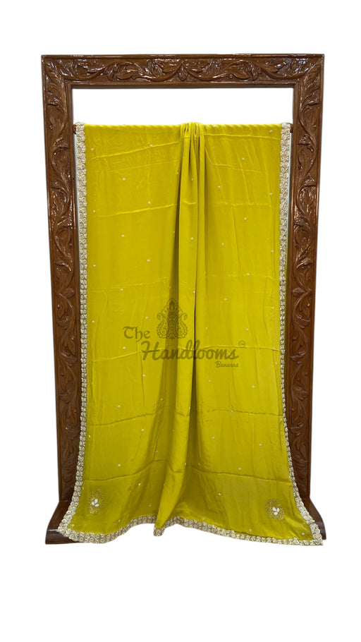 Pure Crepe Silk Handloom Banarasi Saree with Handwork - The Handlooms