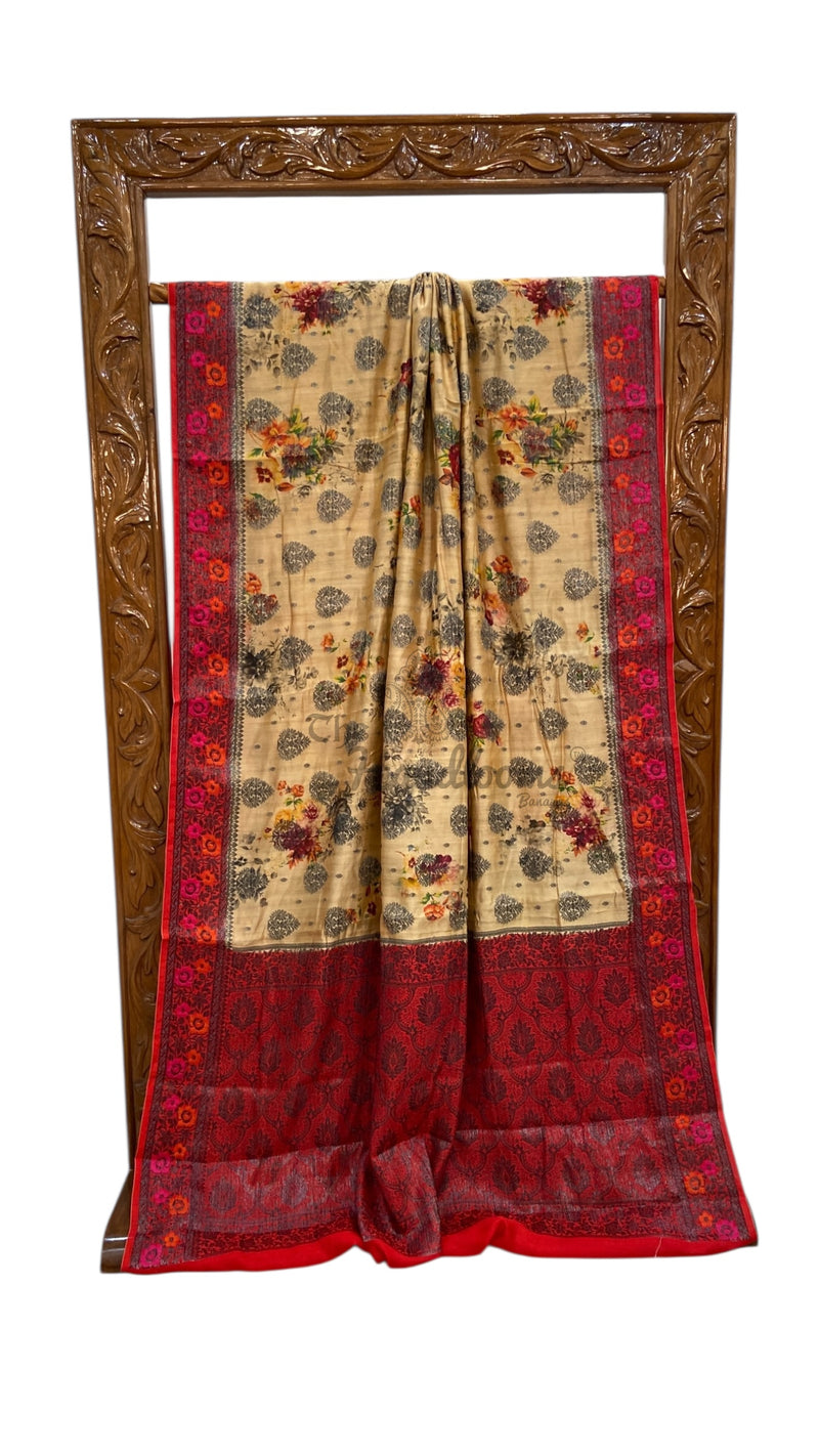 Pure Chiniya Silk Handloom Banarasi Saree Digital Print - The Handlooms