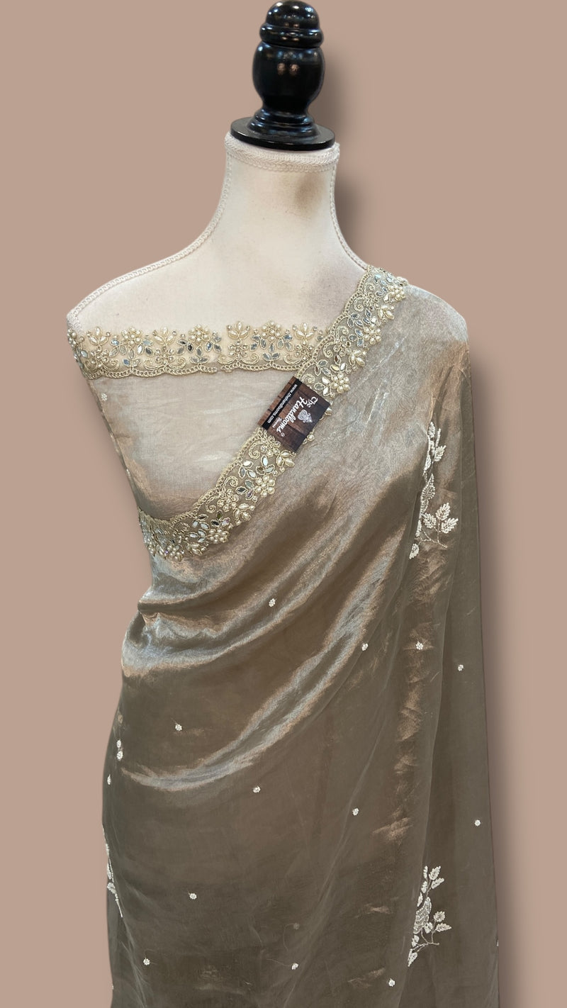 Pure Kora Tissue Handloom Banarasi Saree - Handwork - The Handlooms