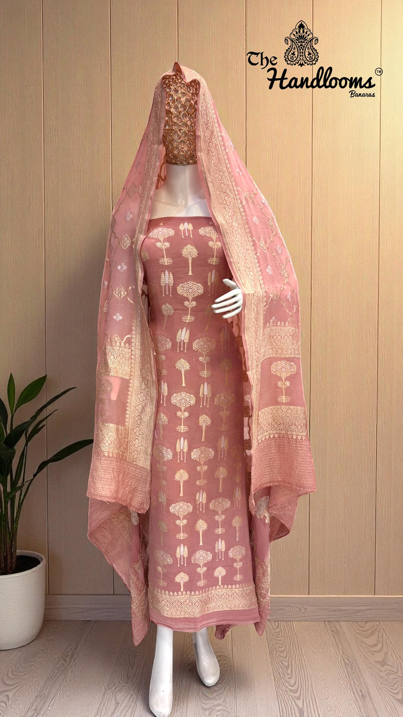 Khaddi Georgette Banarasi Dress material Water and Silver zari - The Handlooms