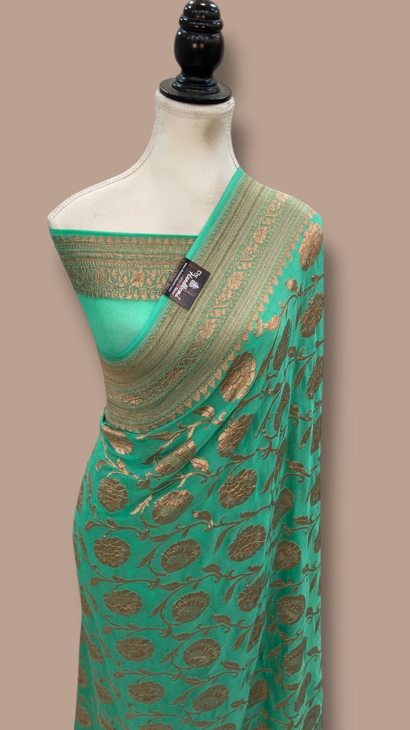 Pure Khaddi Georgette Handloom Banarasi Saree - Copper Zari