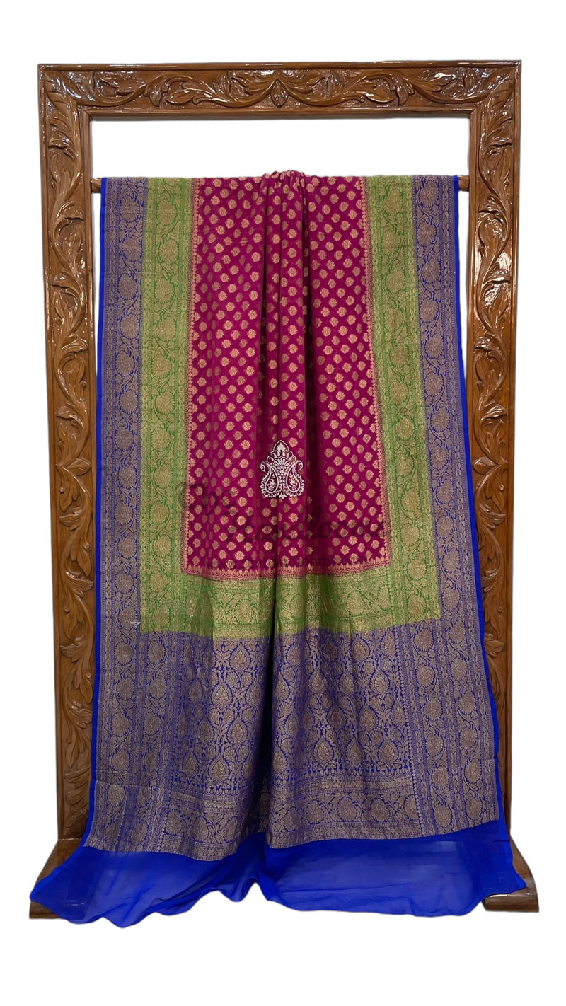 Khaddi Georgette Handloom Banarasi Saree -  Antique zari - The Handlooms