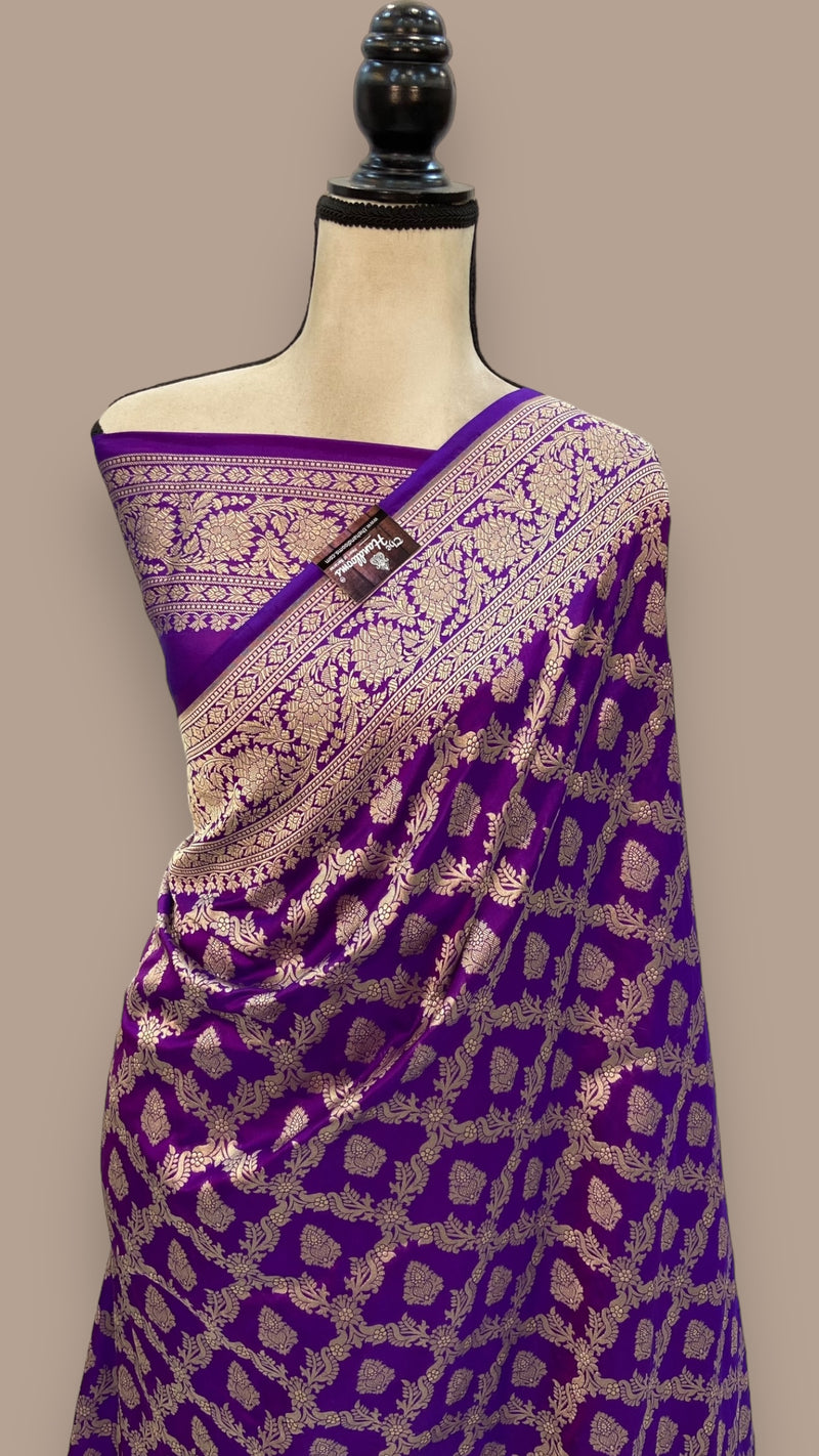 Pure Katan Silk Banarasi Handloom Saree - All Over Jaal Work - The Handlooms