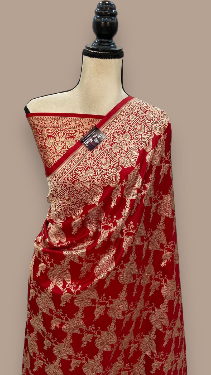Pure Katan Silk Banarasi Handloom Saree - All Over Jaal Work - The Handlooms