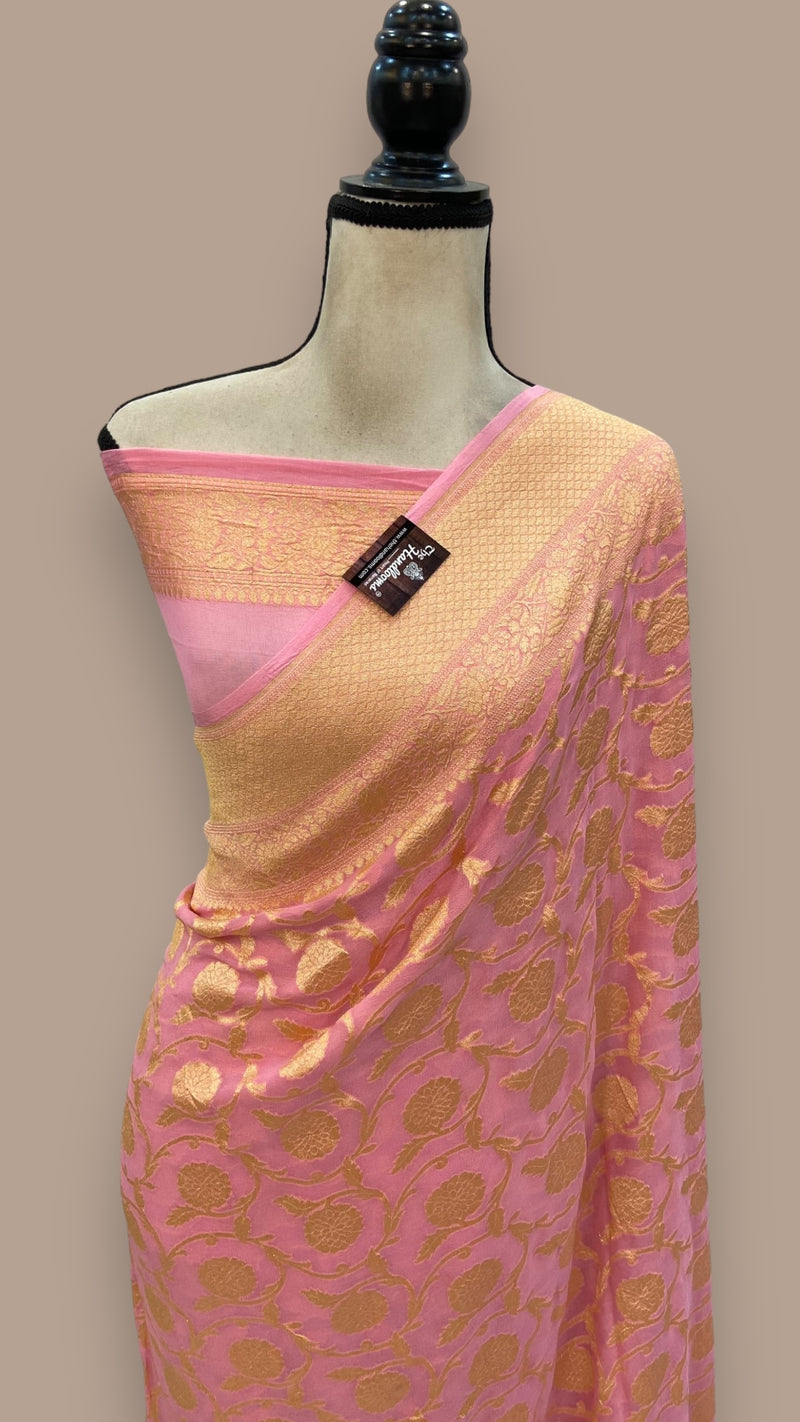 Khaddi Georgette Banarasi Saree - Gold zari - The Handlooms