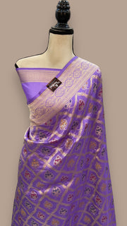 Lavender Pure Katan Silk Banarasi Handloom Saree - All over Jaal work - With Meenakari - The Handlooms