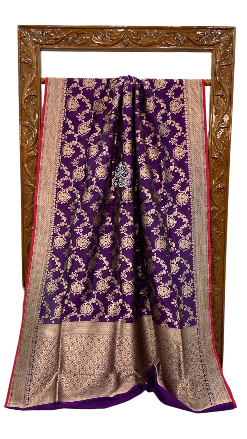 Pure Katan Silk Banarasi Handloom Saree - All over Jaal work with Meenakari - The Handlooms
