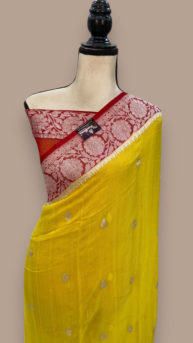 Yellow Pure Georgette Handloom Banarasi Saree