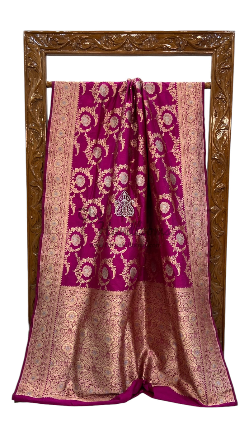 Pure Katan Silk Banarasi Handloom Saree - All over Jaal work with Meenakari - The Handlooms