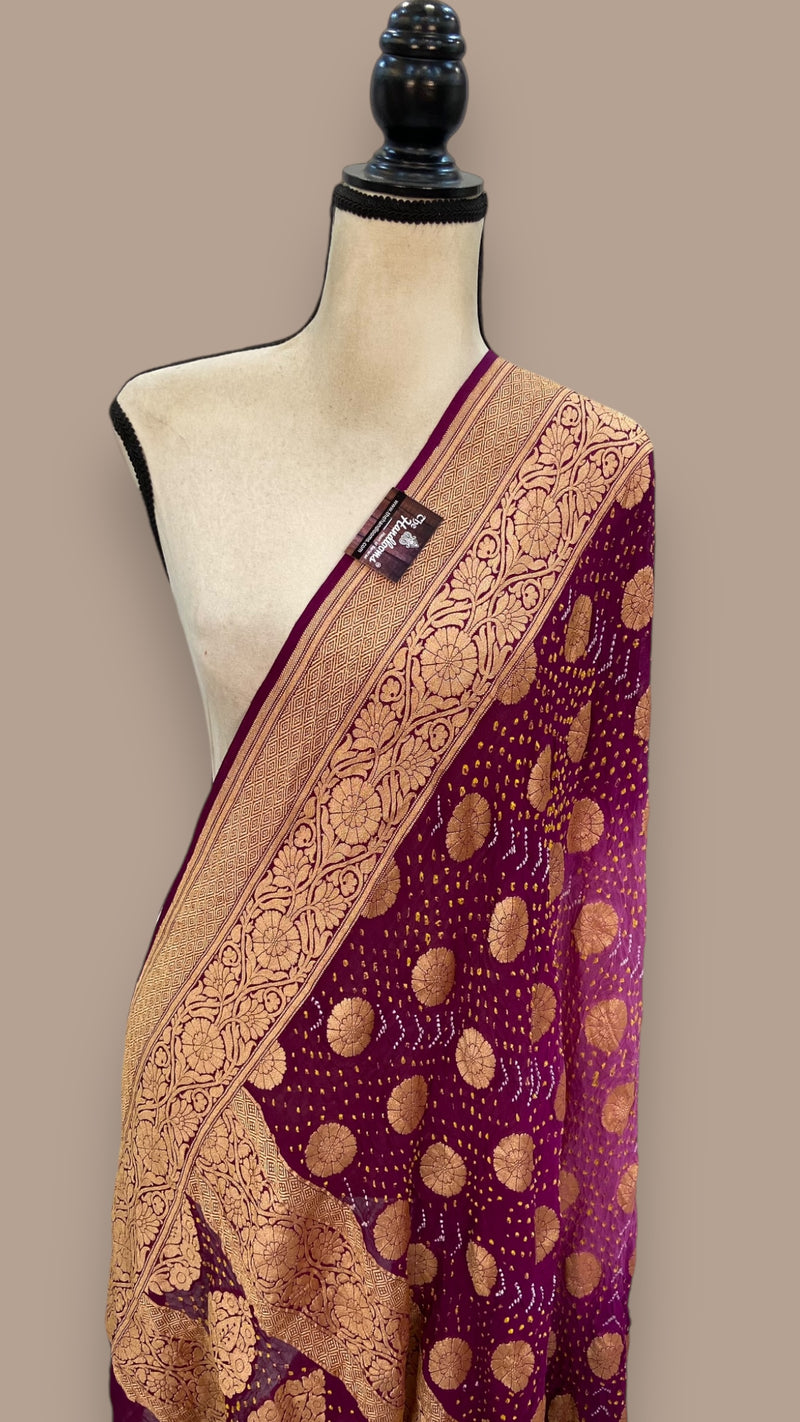 Pure Georgette Banarasi Bandhej Handloom Dupatta - The Handlooms
