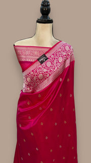 Hot Pink Pure Katan Silk Banarasi Handloom Saree - All over Kadua motifs - The Handlooms