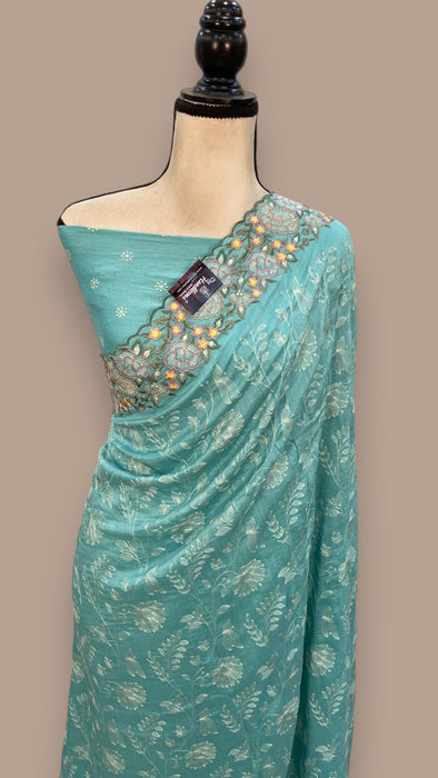 Moonga Georgette Handloom Banarasi Saree With Chikankari