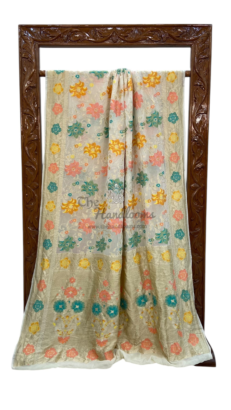 Pure Khaddi Georgette Handloom Banarasi Saree - All over Jaal Work With Meenakari - The Handlooms