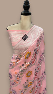 Pure Khaddi Georgette Handloom Banarasi Saree - All over Jaal Work With Meenakari - The Handlooms