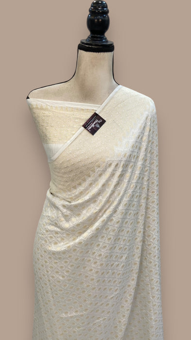 Pure Cream Khwaab Khaddi Handloom Banarasi Saree