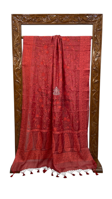 Tussar Silk Handloom Banarasi Saree With Chikankari