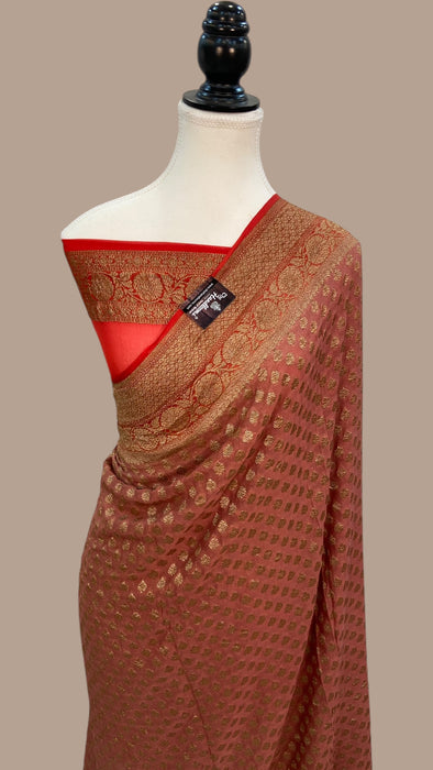 Khaddi Georgette Handloom Banarasi Saree -  Antique zari