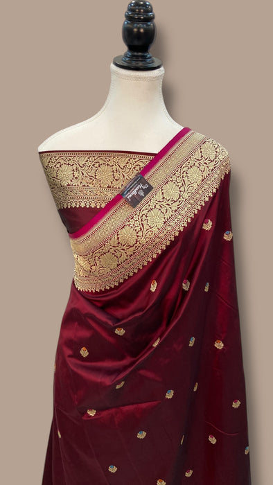 Pure Katan Silk Banarasi Handloom Saree - All over Kadua motifs With Meenakari