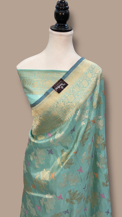 Pure Katan Tissue Silk Banarasi Handloom Saree - All over Kadiyal Jaal Work