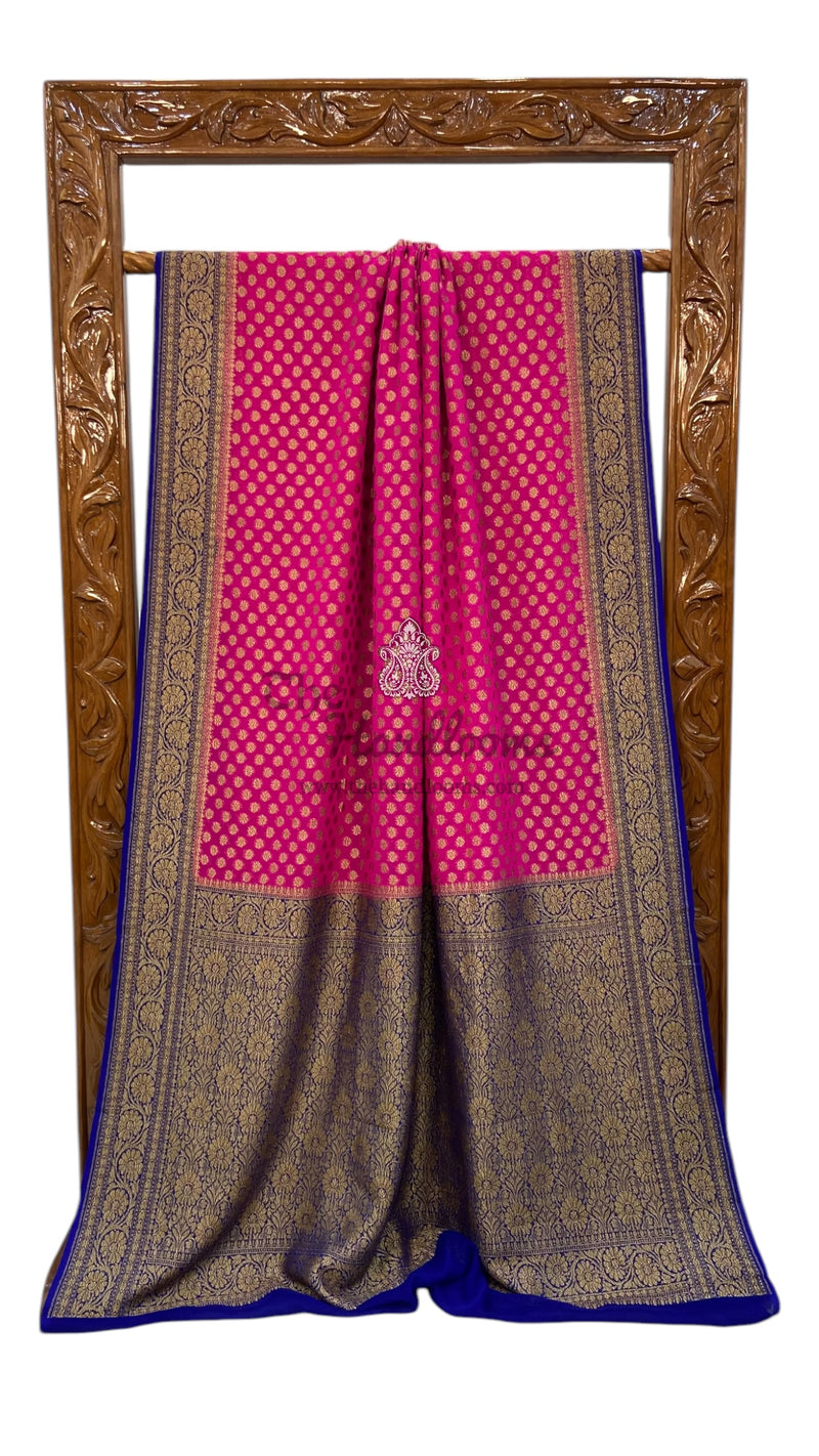 Khaddi Georgette Handloom Banarasi Saree -  Antique zari - The Handlooms